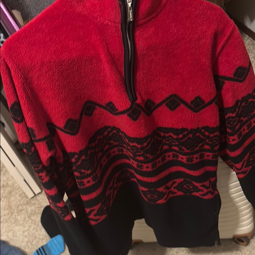 Red and Black Half-Zip Sweater